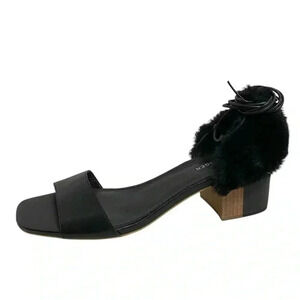 Kelsi Dagger Faux Fur Gladiator Style Block Heel Sandals Black 9.5 FLAWED
